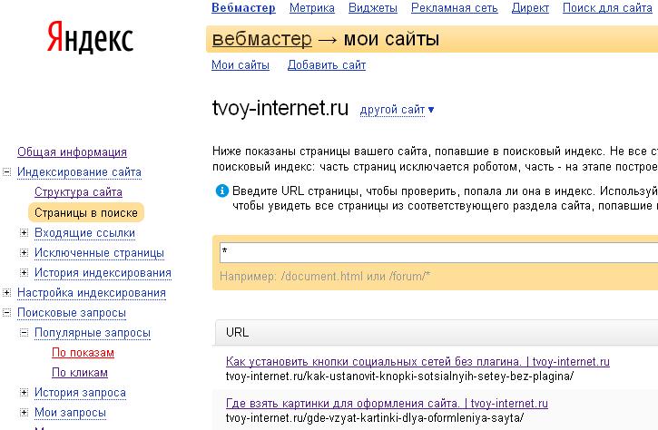 мой странице в поиске Яндекса